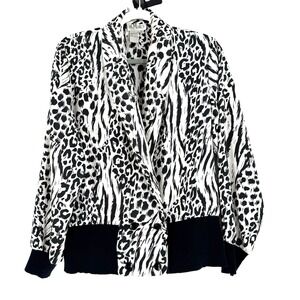 90s St. Malo Leopard Zebra Print Jacket Blazer Womens 10 Black White Lightweight